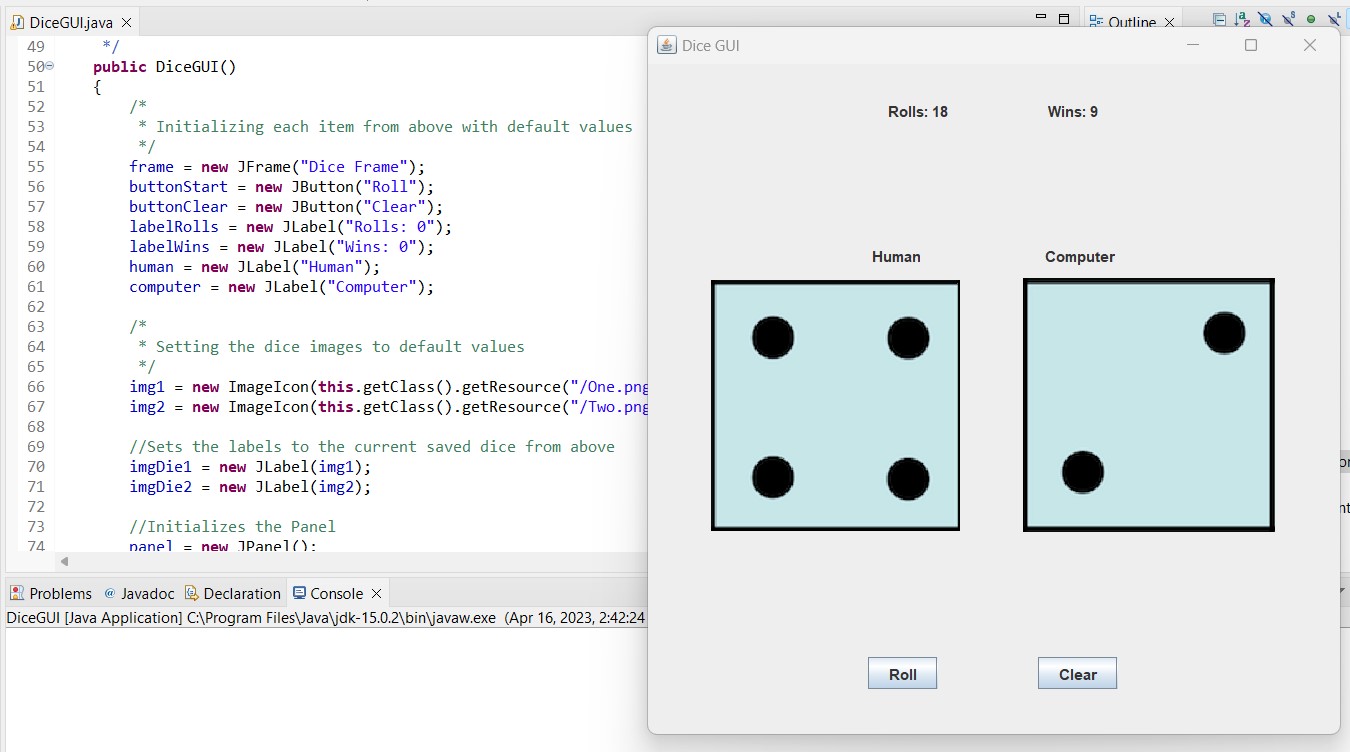 Image of Dice Gui running